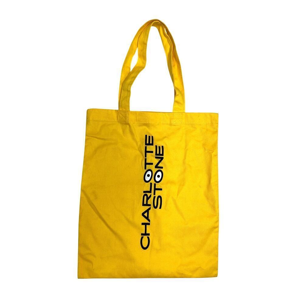 Charlotte Stone Yellow Cotton Shopping Tote Bag Googly Eyes Whimsy Kidcore